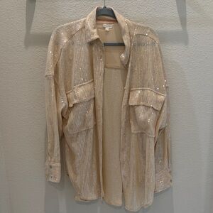 Pilcro Button Down Sequined Top in Champagne